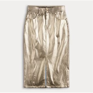 NEW Farmers Market Size Small Women's Denim Foil Metallic Gold Pencil Skirt NWT